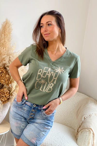 T-shirt " BEACH CLUB " Doré/Kaki (9230344061253)