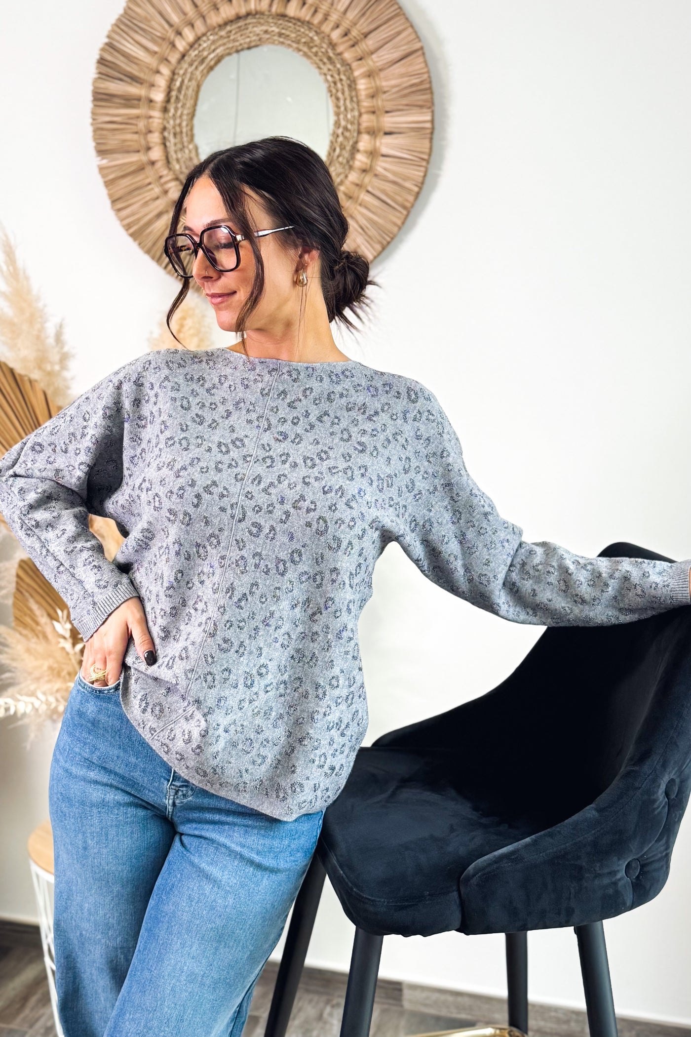 Pull Francesse Léopard Gris Anthracite