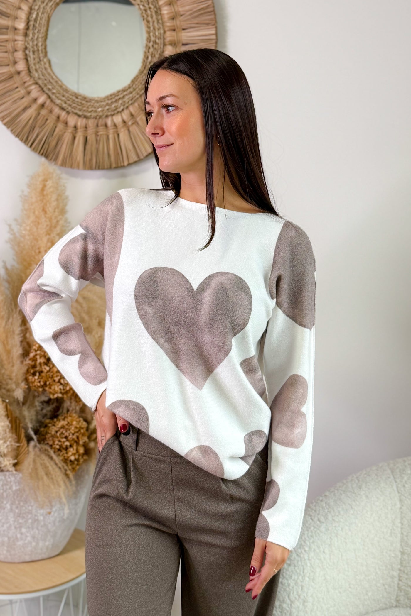 Pull " Coeurs" Blanc/Choco