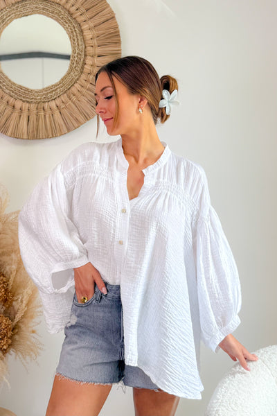 Chemise " Just Be Happy..." Blanc (15095088939333)