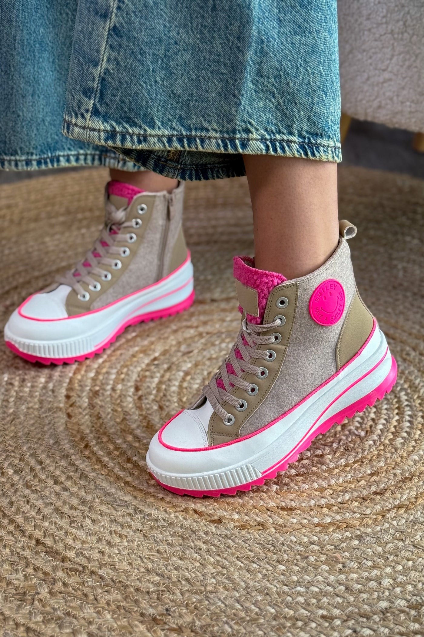 Basket Compensée Bi Matières Taupe