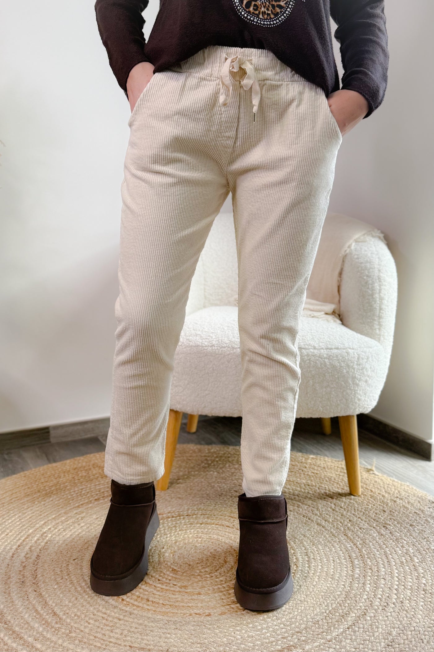 Pantalon En Velours Mary-Lou Ecru