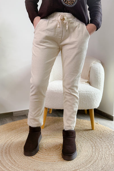 Pantalon En Velours Mary-Lou Ecru
