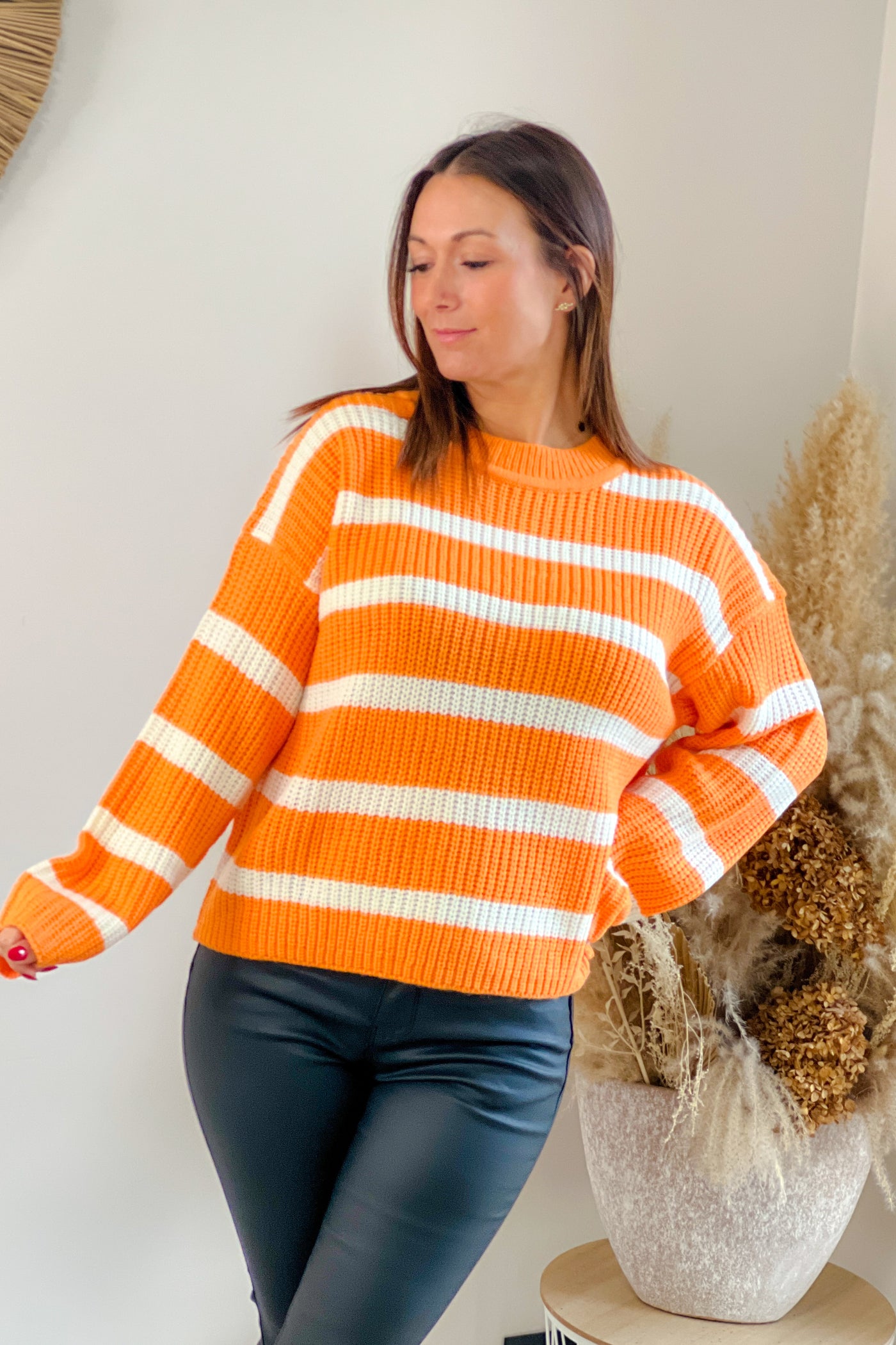 Pull Marinier Justy Orange/Blanc (8769878720837)