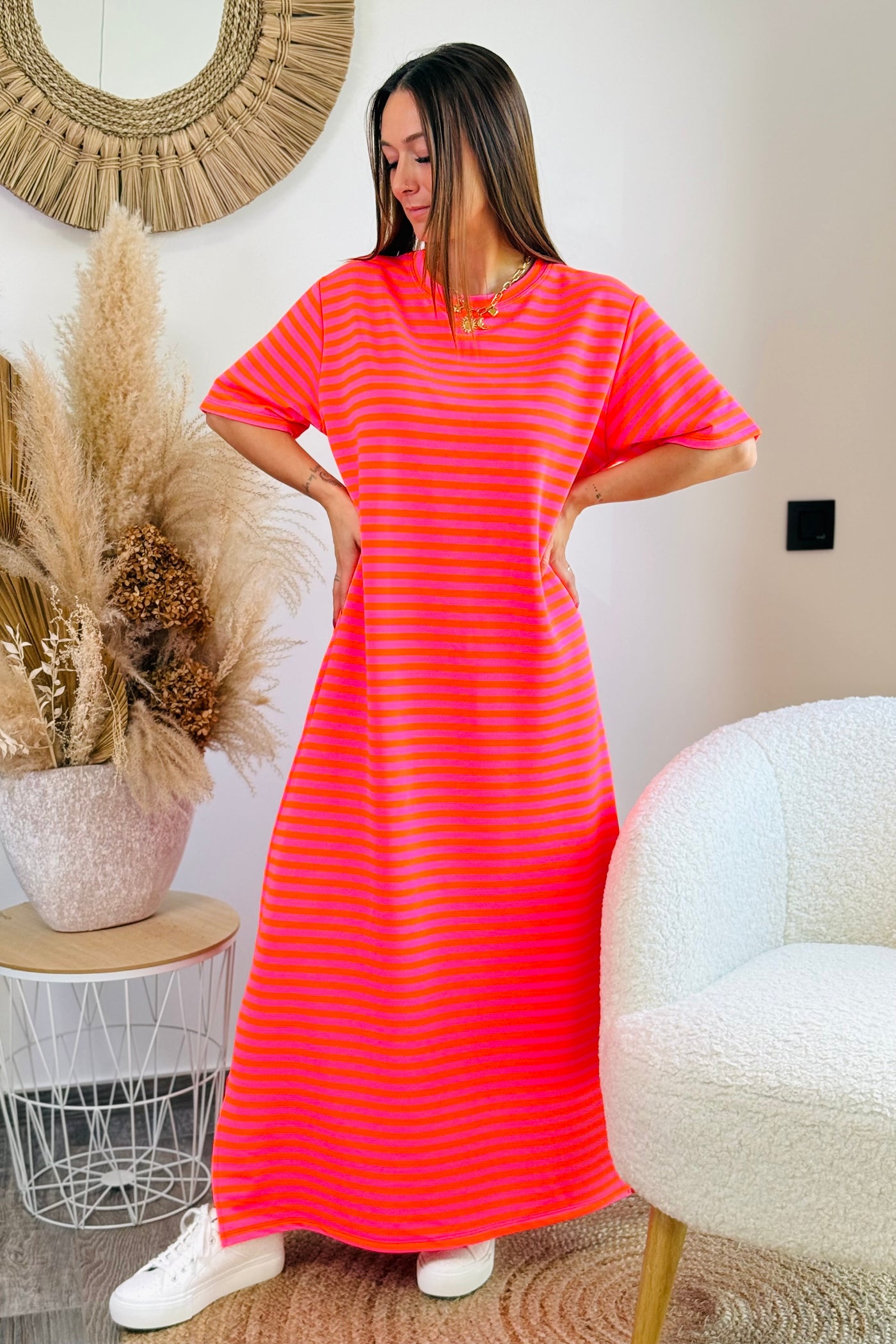 Longue Robe T-shirt Firmaine Rose (15038208672069)