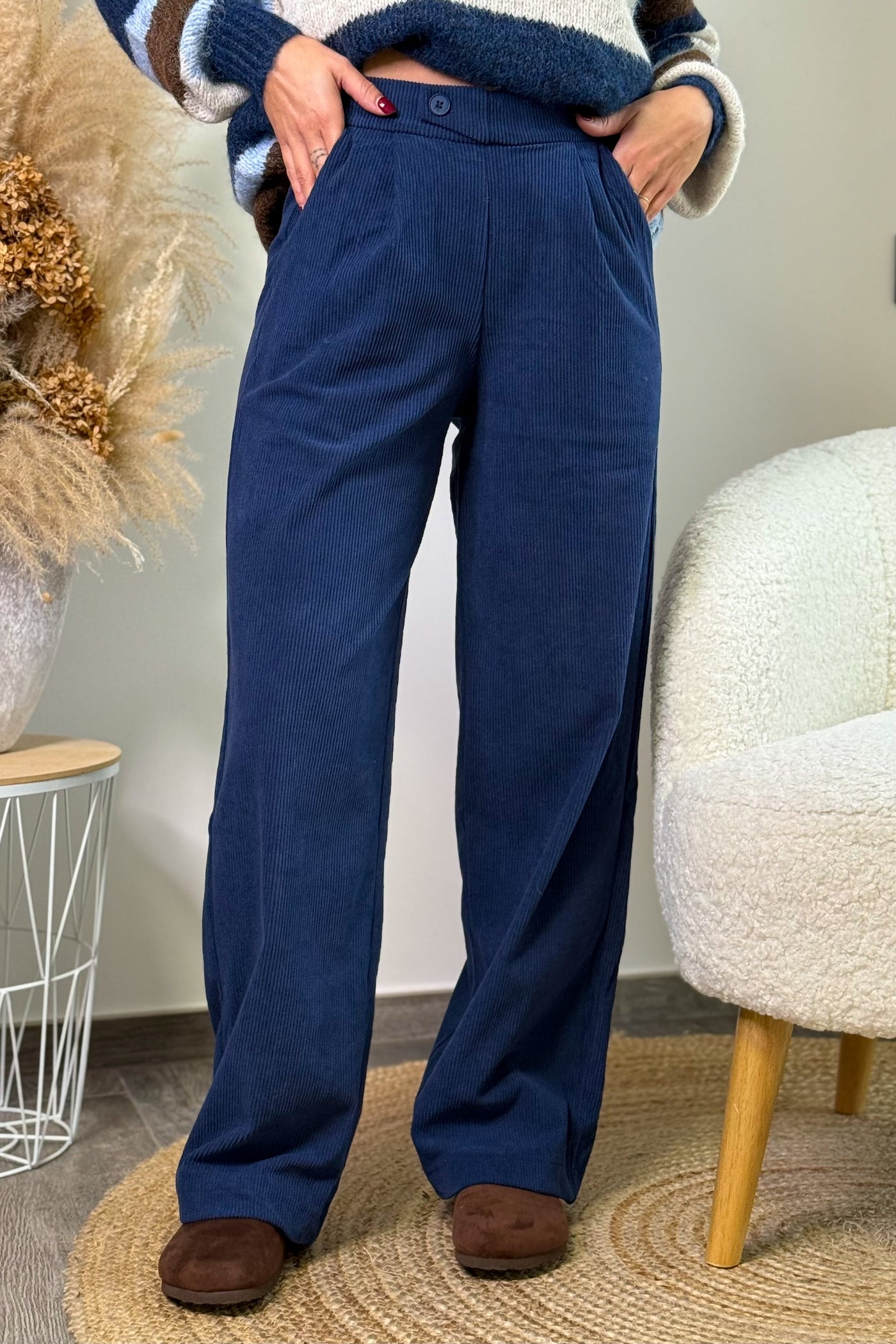 Pantalon Bridget En Velours Bleu Marine