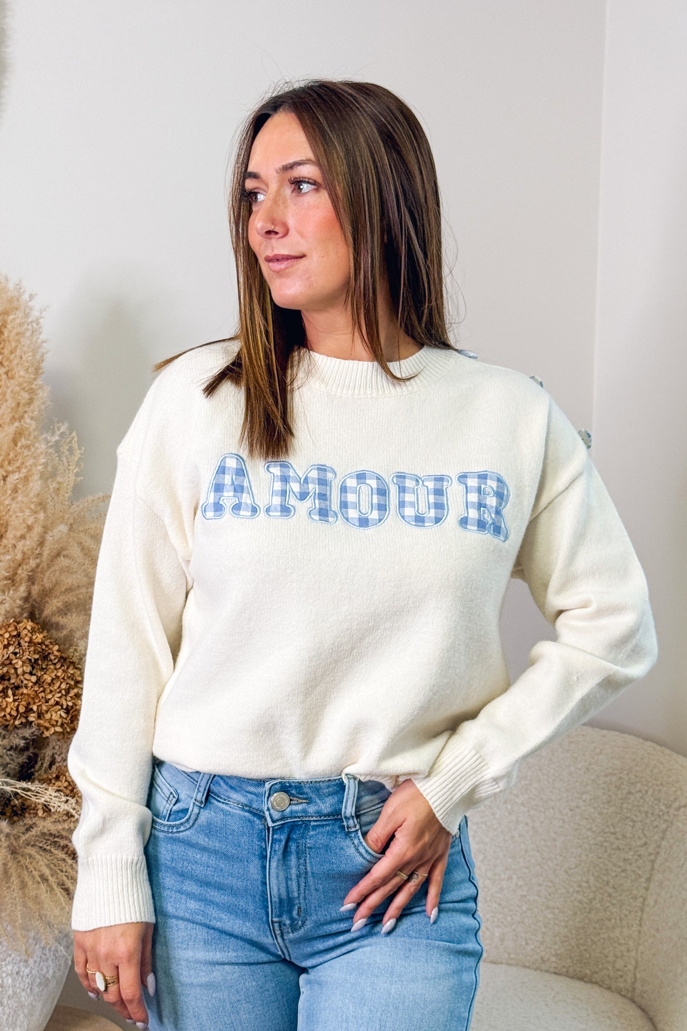 Pull "Amour" Bleu (14836780302661)