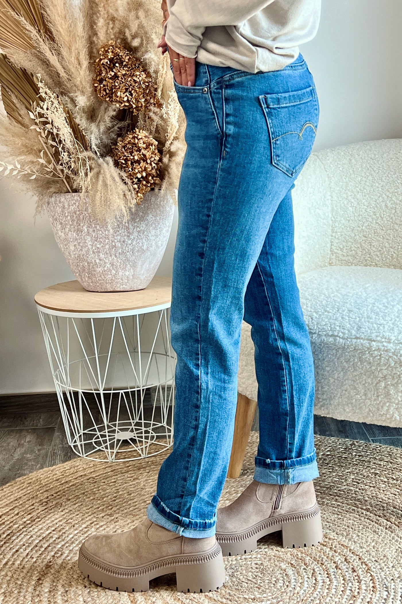 Jeans Leila Bleu Used Red Button (9685273608517)