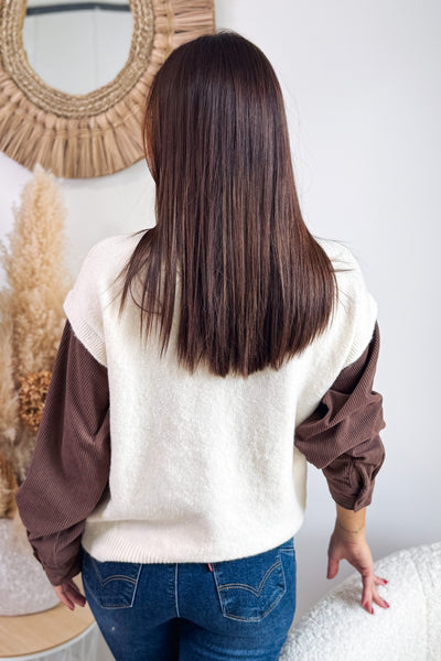 Pull Bi Matières " LA" Choco (15297402405189)