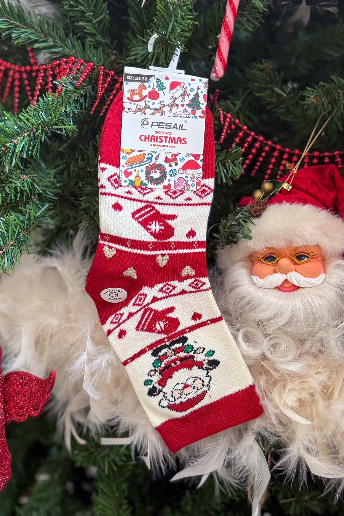 Chaussettes De Noël Père Noël Et Sa Guirlande