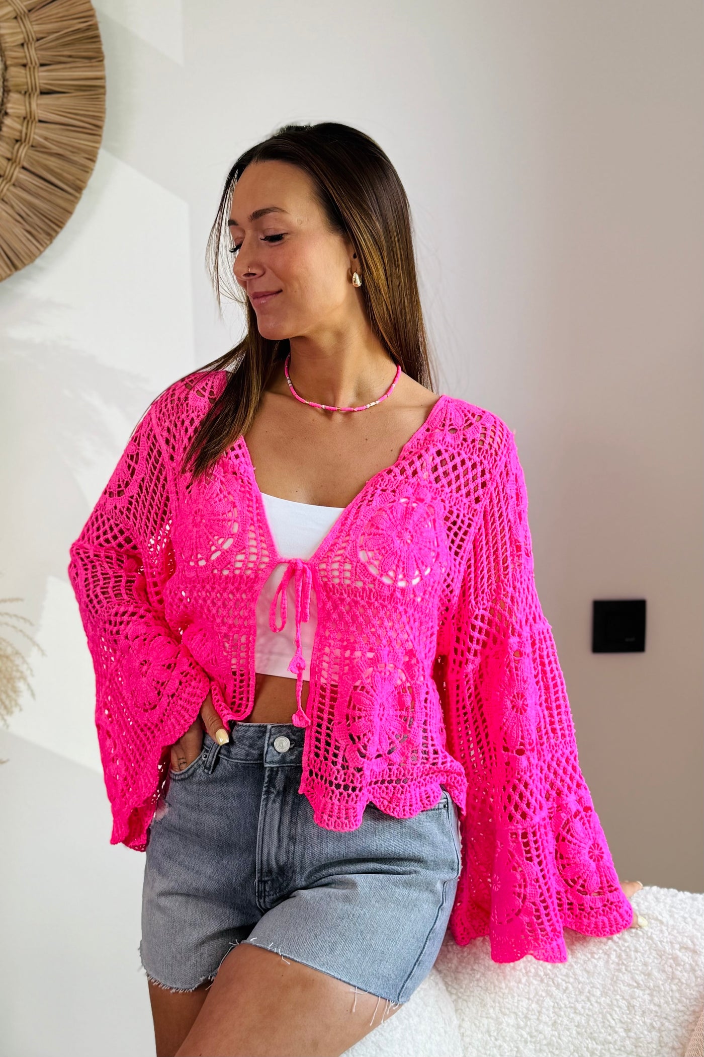 Gilet Crochet Cyndie Rose Fluo (15054654472517)