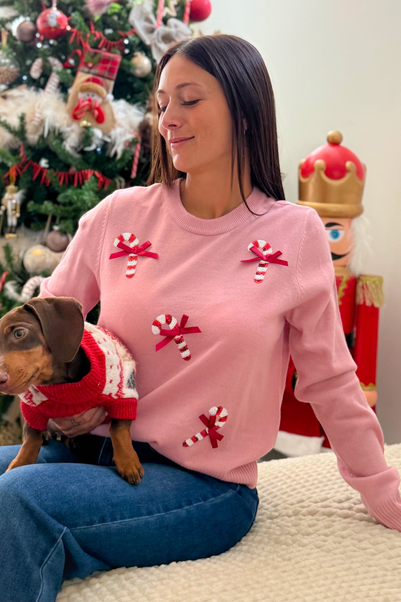 Pull De Noël Sucre D'Orge Rose ONLY