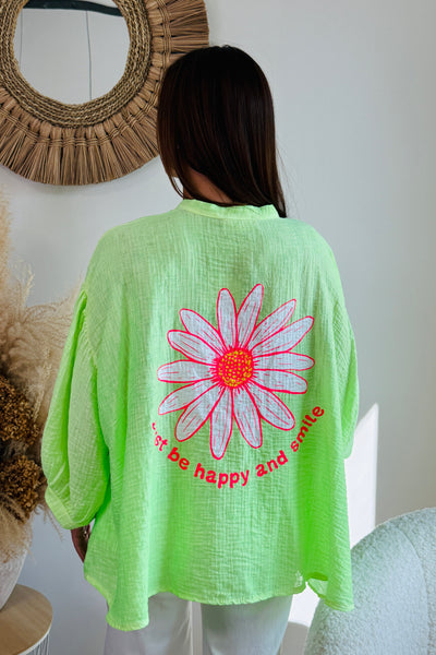 Chemise " Just Be Happy..." Vert Fluo (15095084384581)