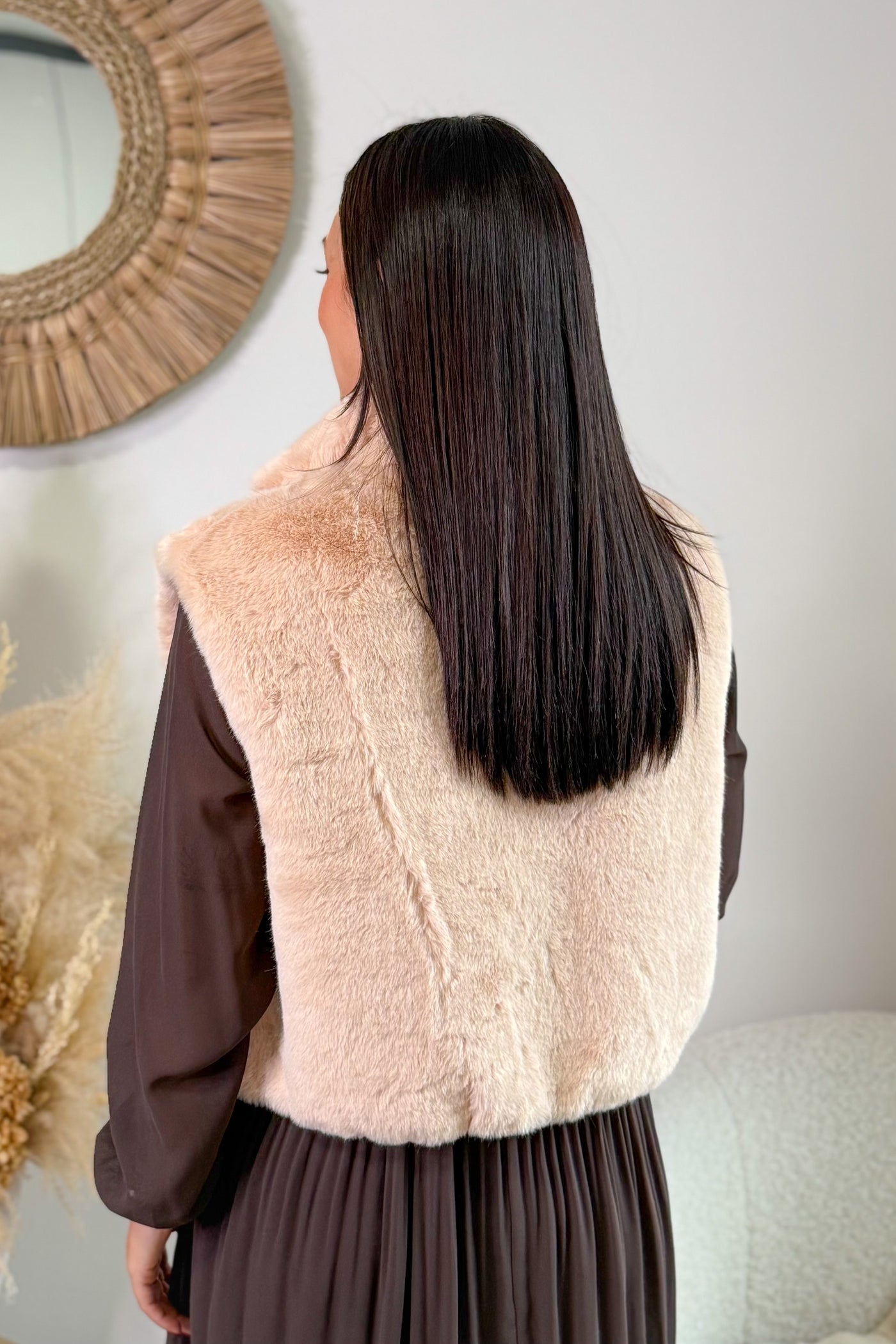 Gilet Sans Manches Fausse Fourrure Esther Abricot