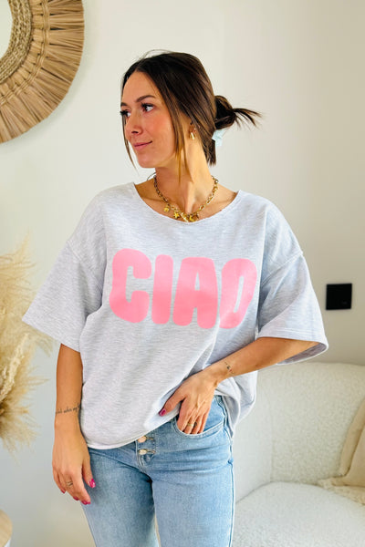 Sweat Manches Courtes "CIAO" Gris (15038298980677)
