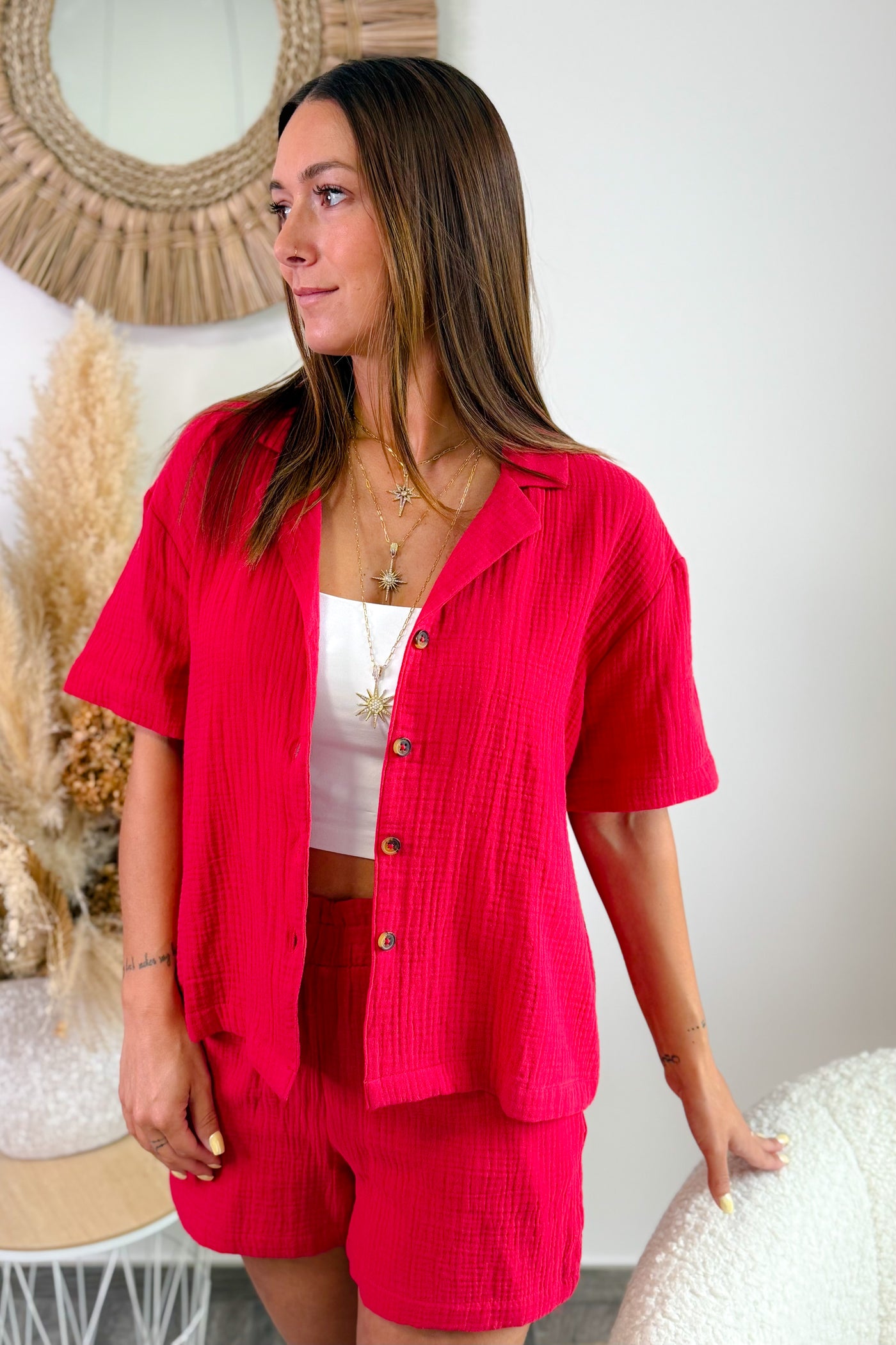 Chemise Gaze De Coton Theis Rouge JDY (15054850359621)