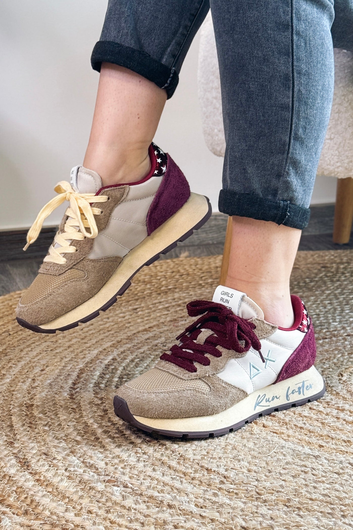Baskets Compensée Sun68 Beige/Bordeaux (15258408649029)