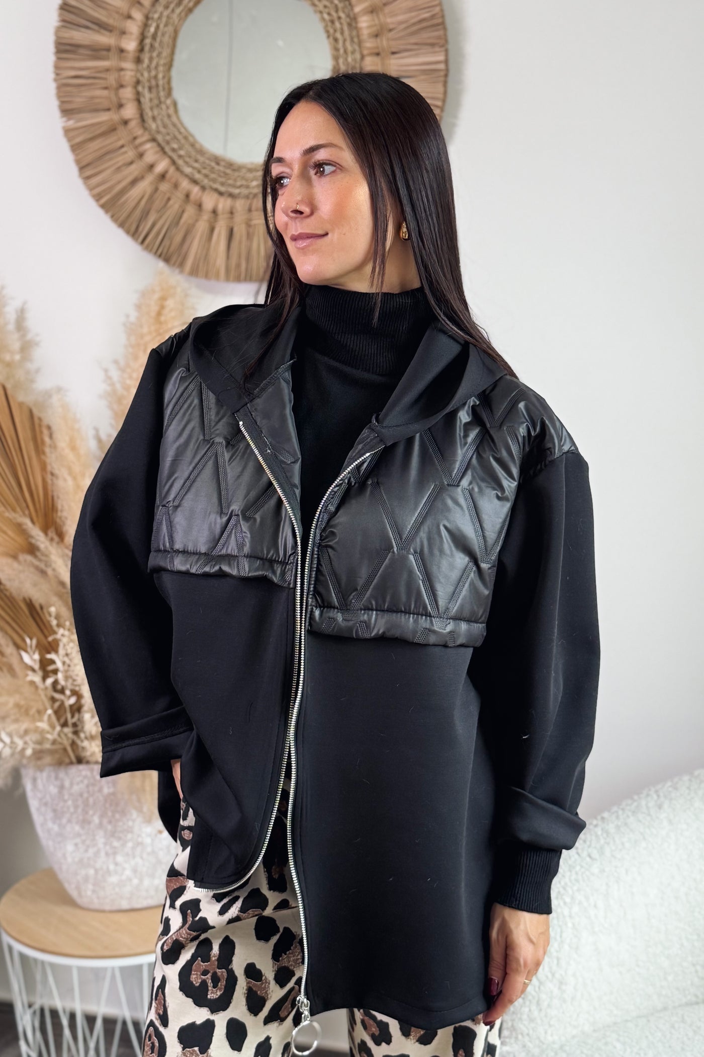 Veste Bi Matière Augustine Noir
