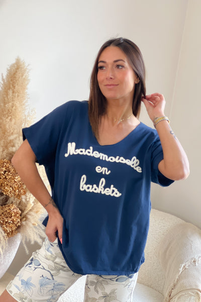 T-Shirt "Mademoiselle en Baskets" Bleu Marine (9226251403589)