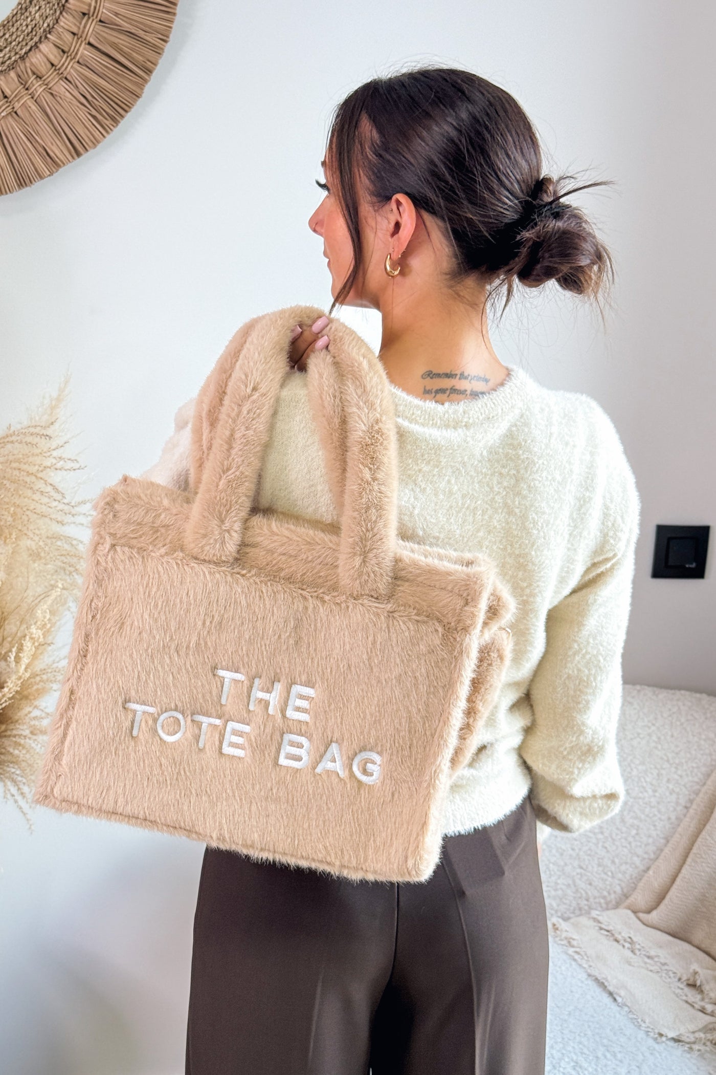 Tote Bag Fourrure Beige Rigide (15264985874757)