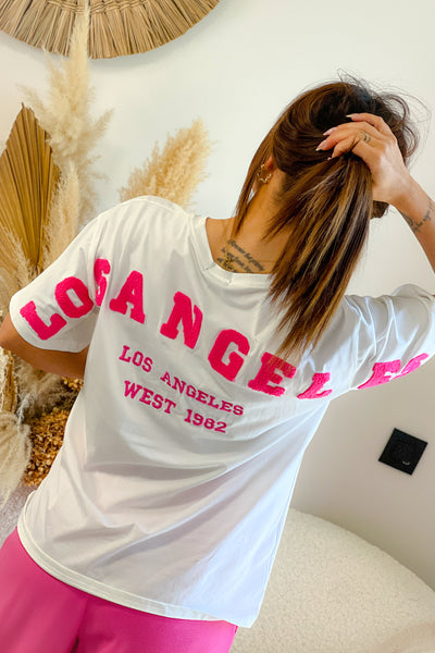 T-Shirt "Los Angeles" Blanc/Fuchsia (9268212105541)