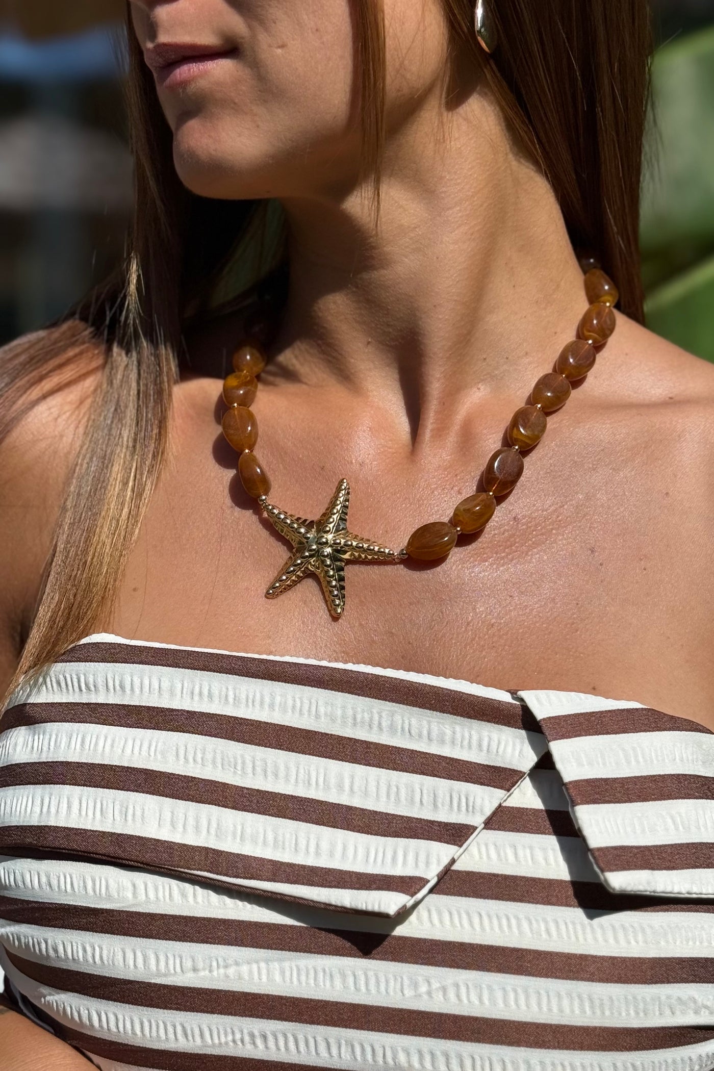 Collier Grosses Perles Etoile De Mer Brun (15147935990085)