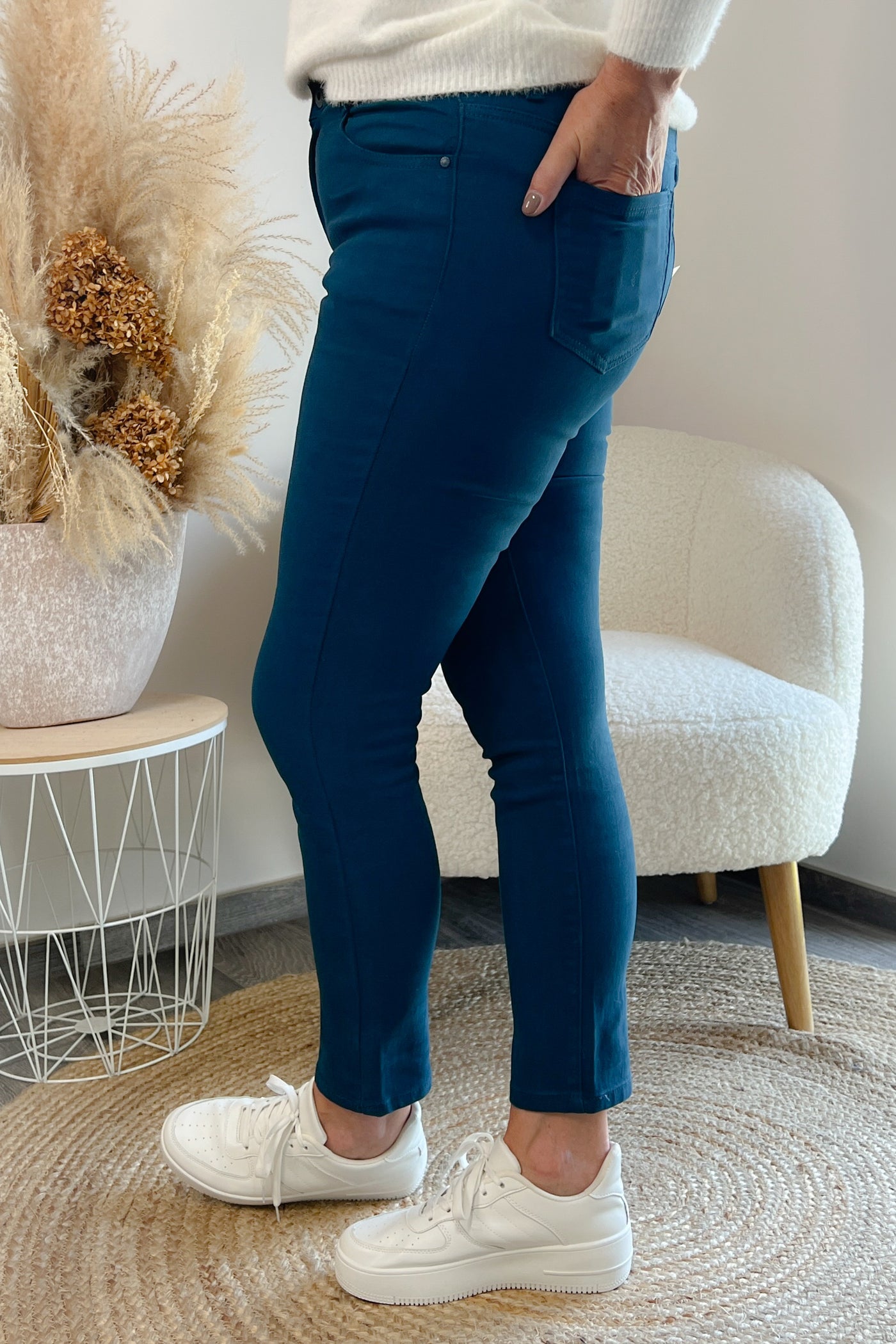 Jeans Slim Taille Haute Bleu Canard (9688612208965)