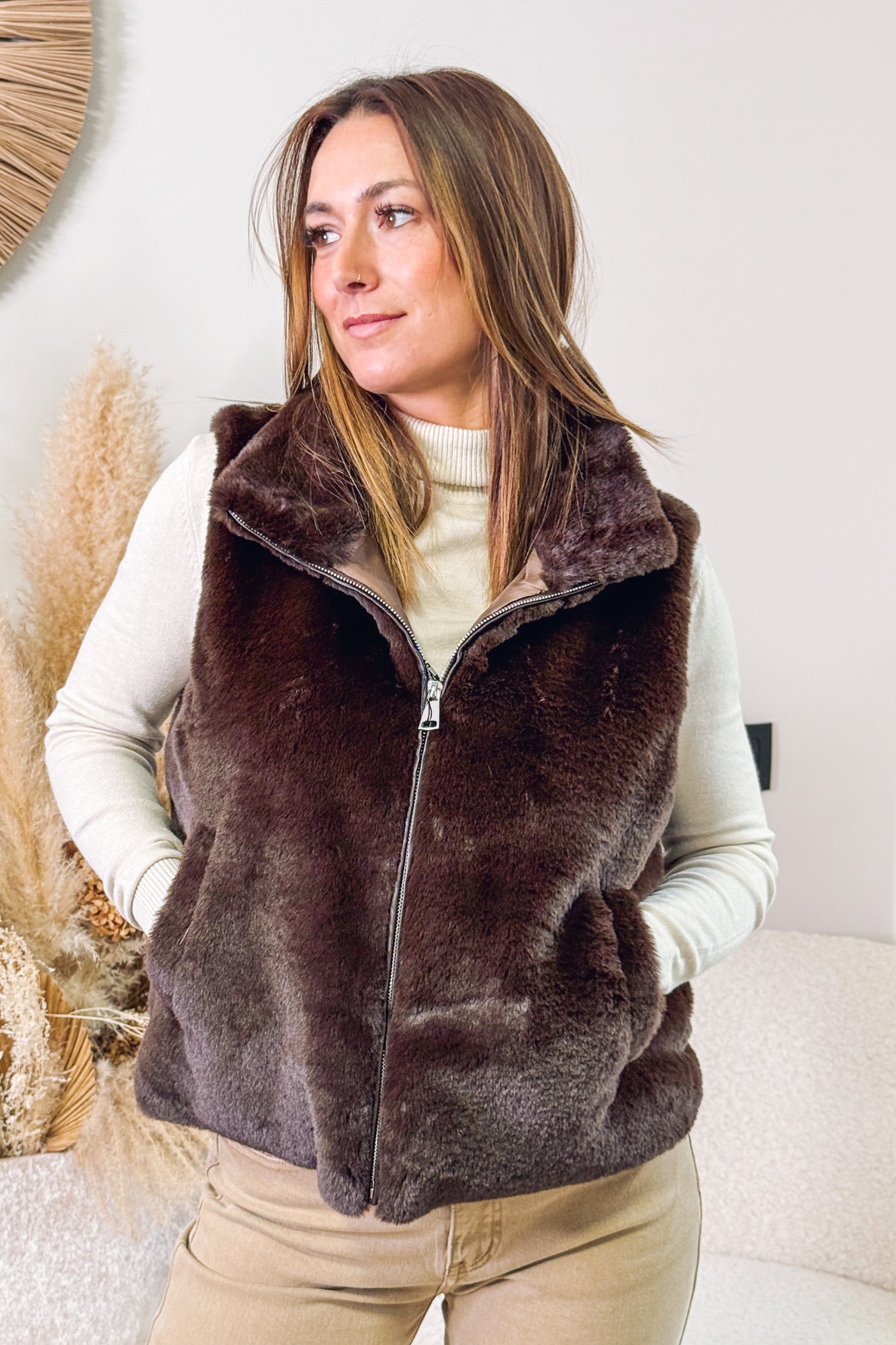 Gilet Fausse Fourrure Adélinia Choco (14829118488901)