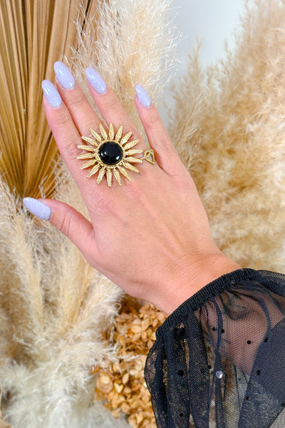 Bague Fleur Centre Noir (14820633280837)