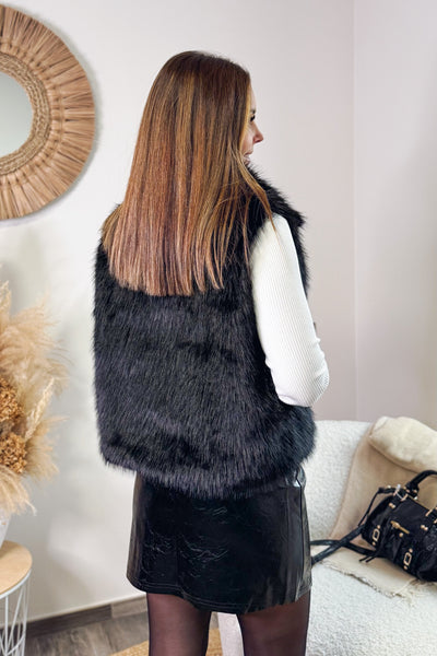 Gilet Fausse Fourrure Alberte Noir