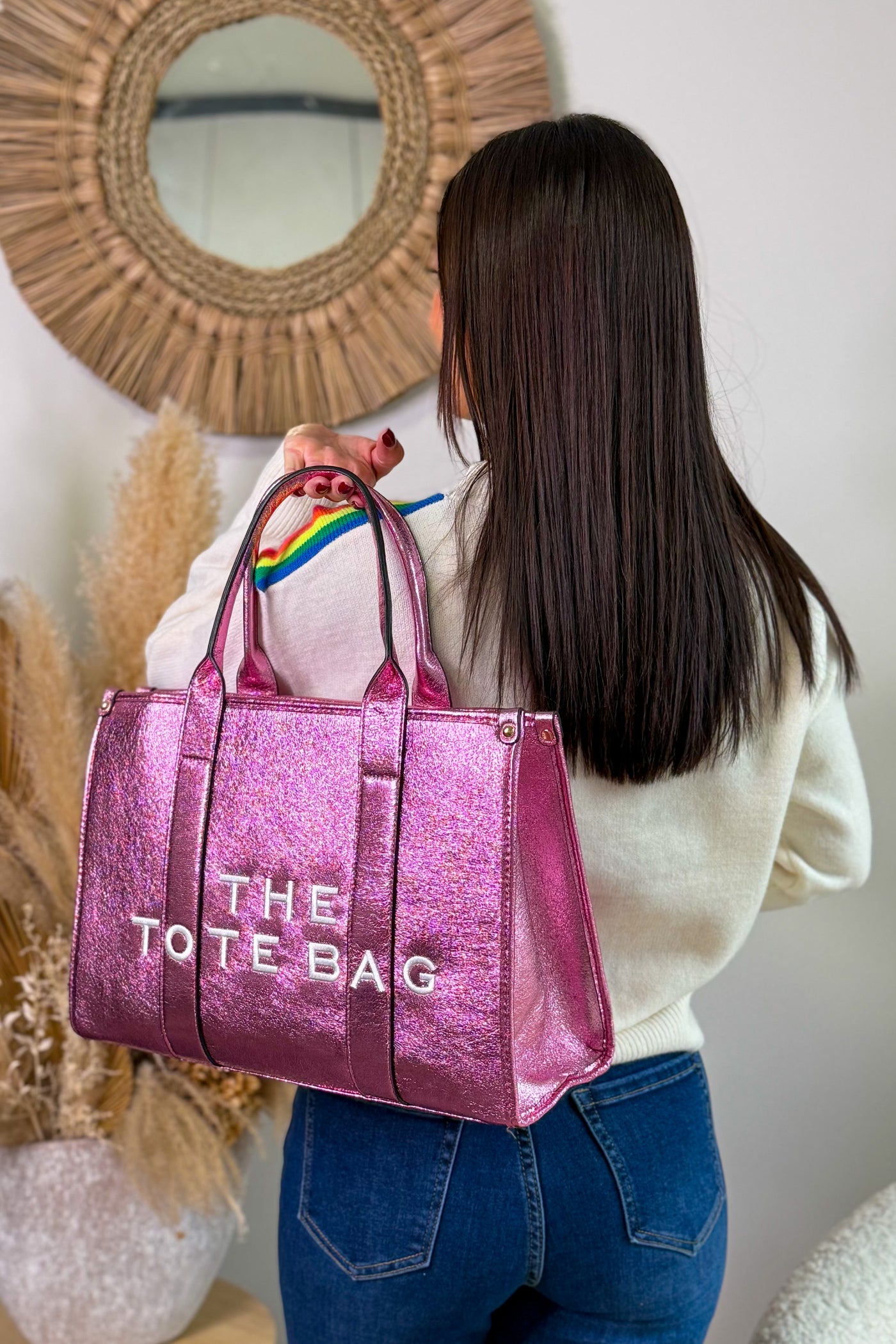 Tote Bag Métalisé Moyen Rose