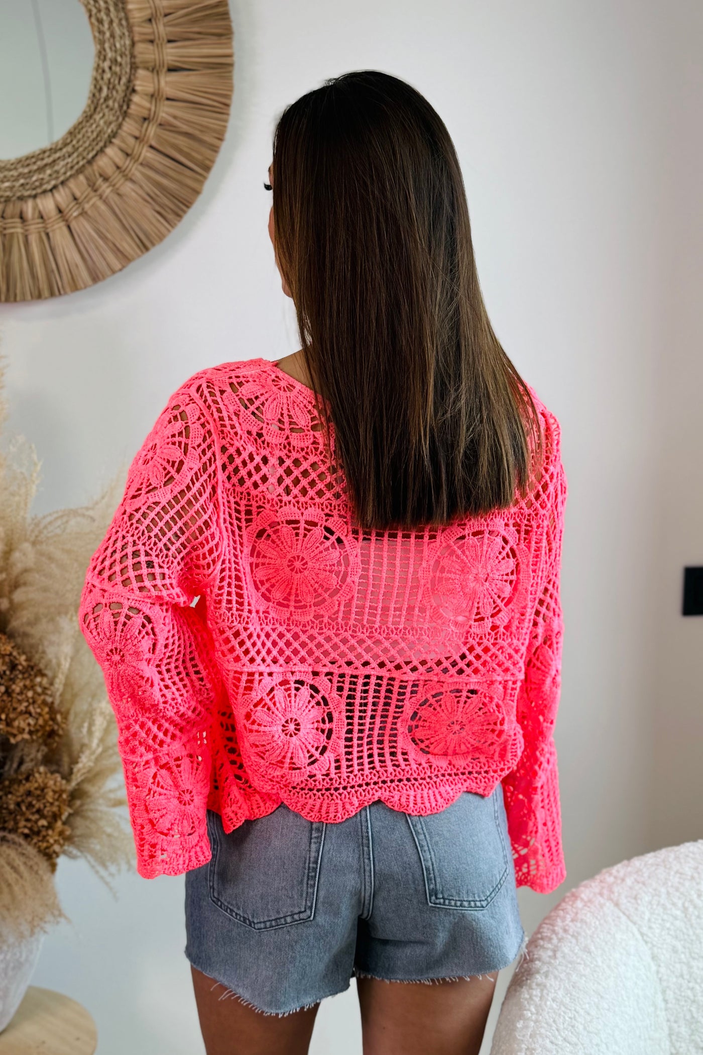 Gilet Crochet Cyndie Corail Fluo (15054645330245)