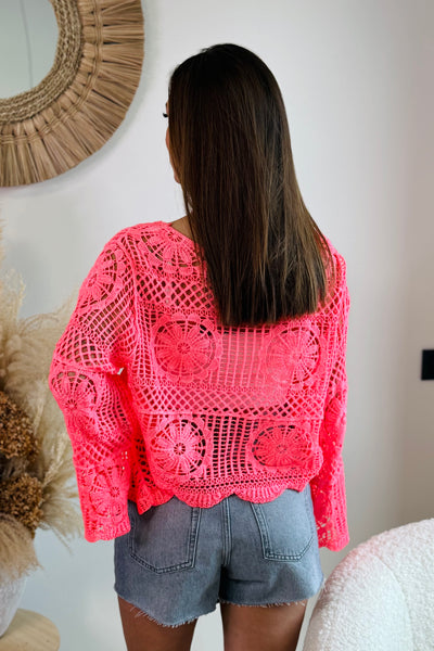 Gilet Crochet Cyndie Corail Fluo (15054645330245)