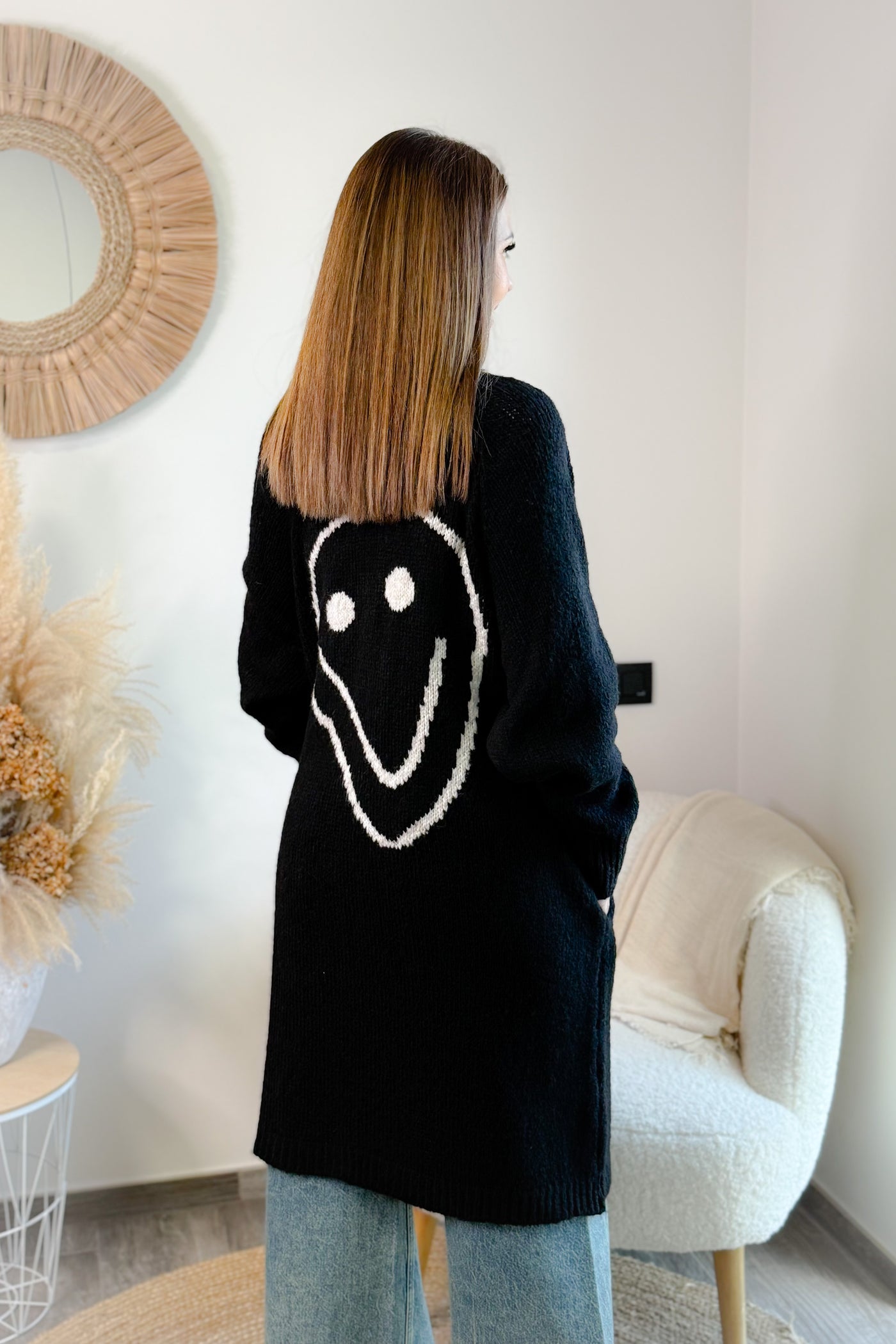 Long Gilet Smiley Noir