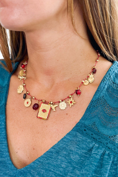 Collier multi breloques sur fil Bordeaux doré (15174755516741)
