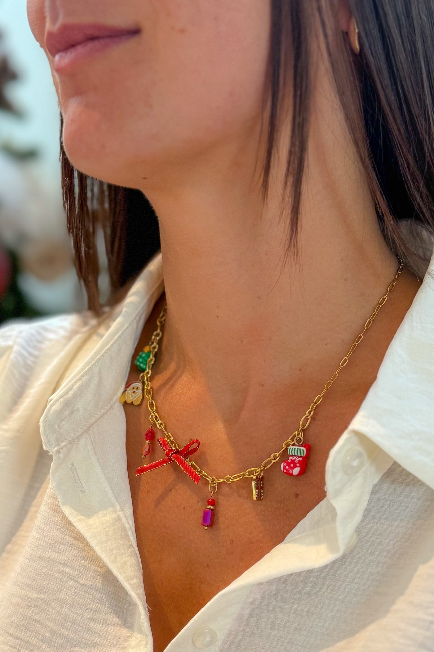 Collier De Noël Petit Noeud & Breloques