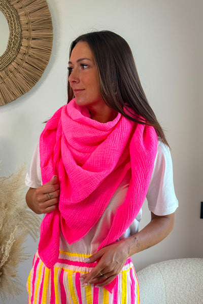 Foulard Prima Gaze de Coton Fuchsia Fluo (15016948597061)