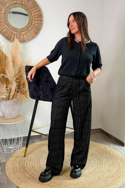 Pantalon Dorit Noir Carreaux Blanc JDY
