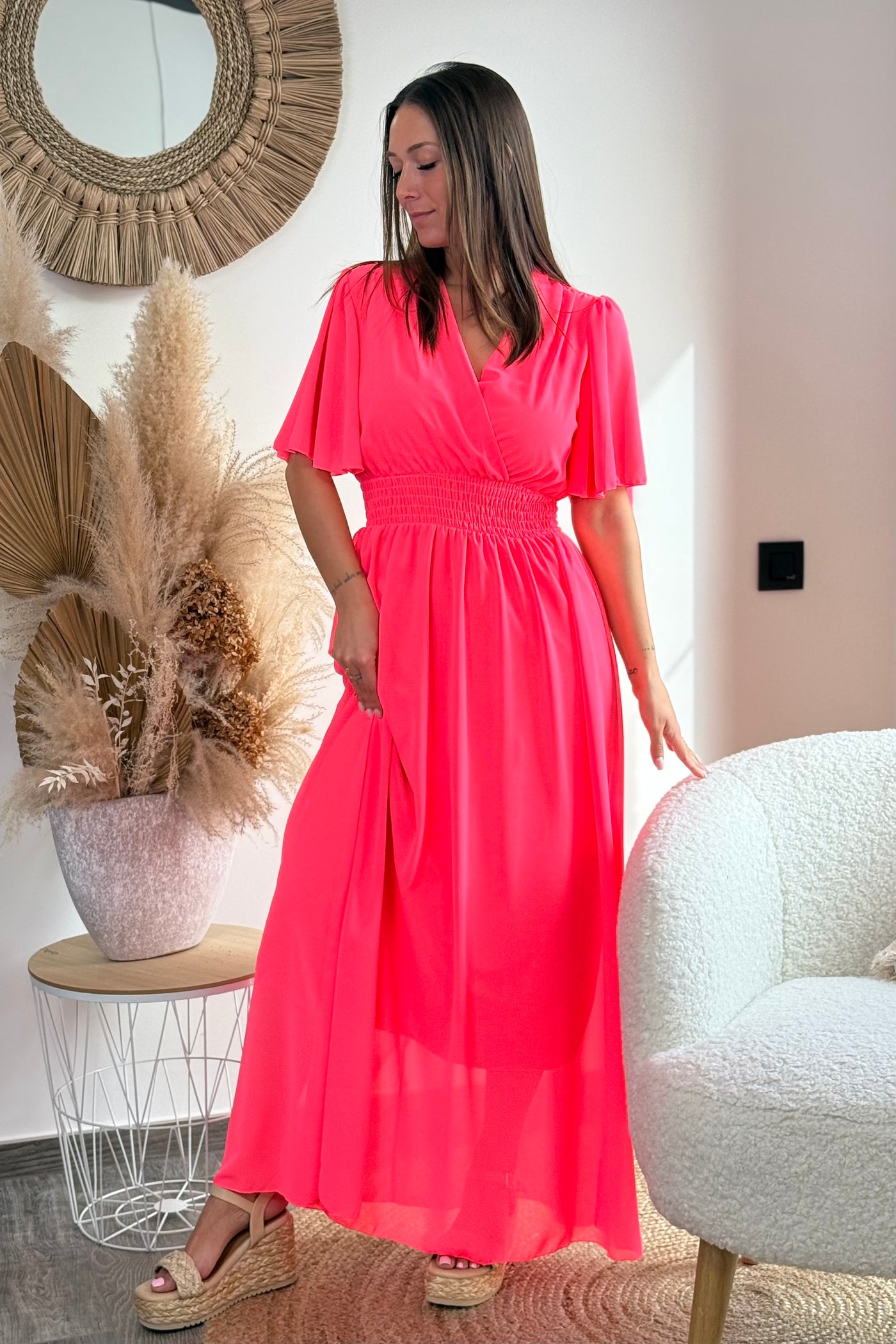 Robe longue Lilibeth rose fluo (15019031953733)