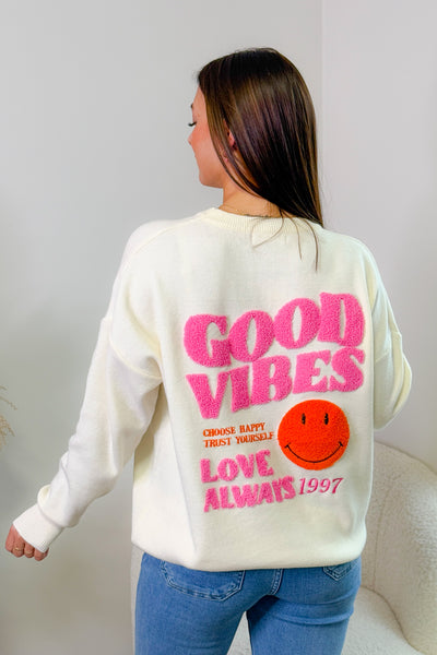 Pull " Good Vibes" Ecru (14852174020933)