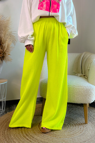 Pantalon Gaze de Coton Valeria Jaune Fluo (15016958558533)