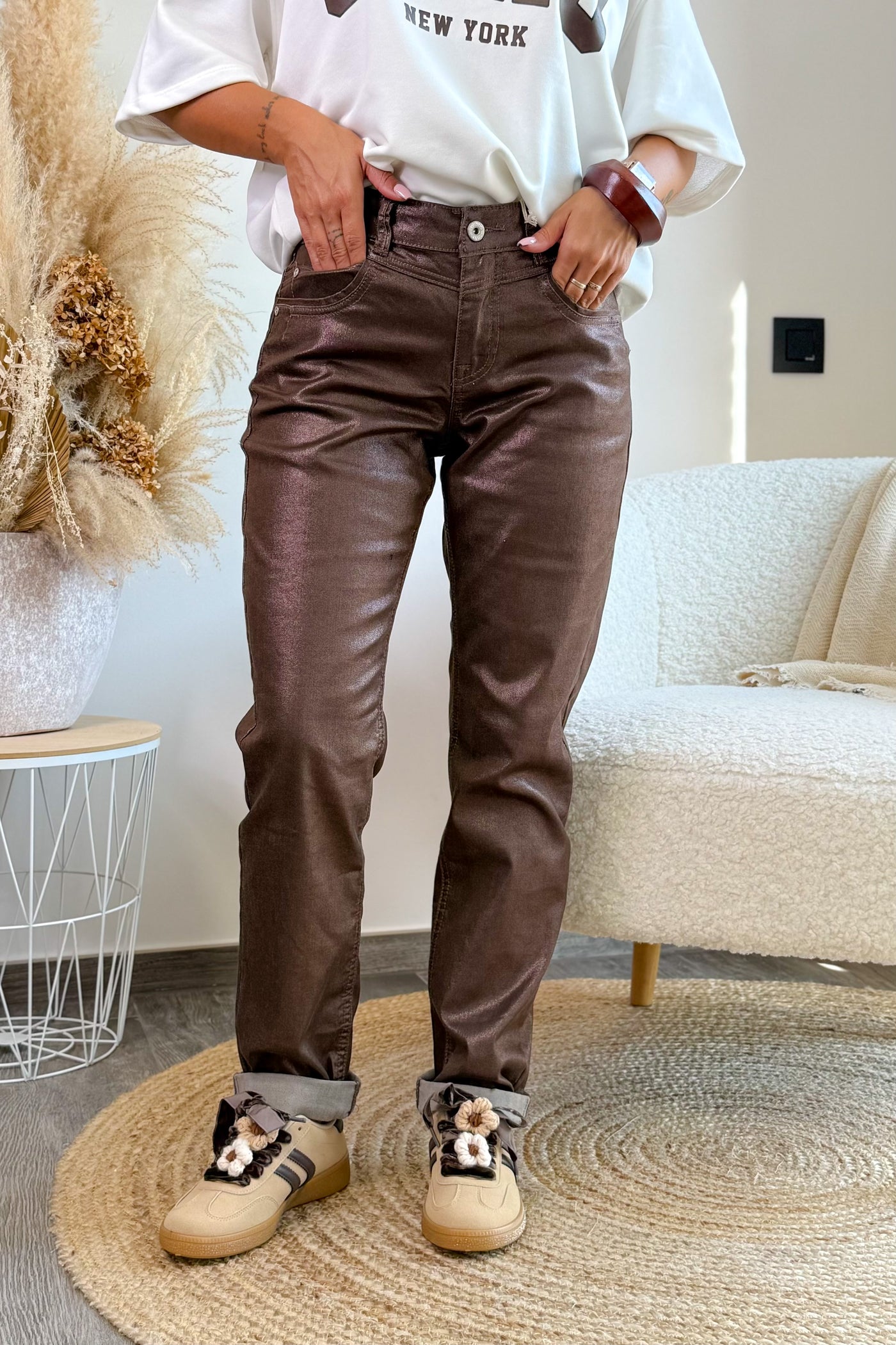 Jeans Huilé Camilla Choco Red Button (15255239065925)