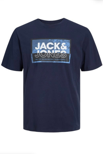 T-Shirt JCOLOGAN TEE SS CREW NECK SS24 Bleu Marine (8766420189509)