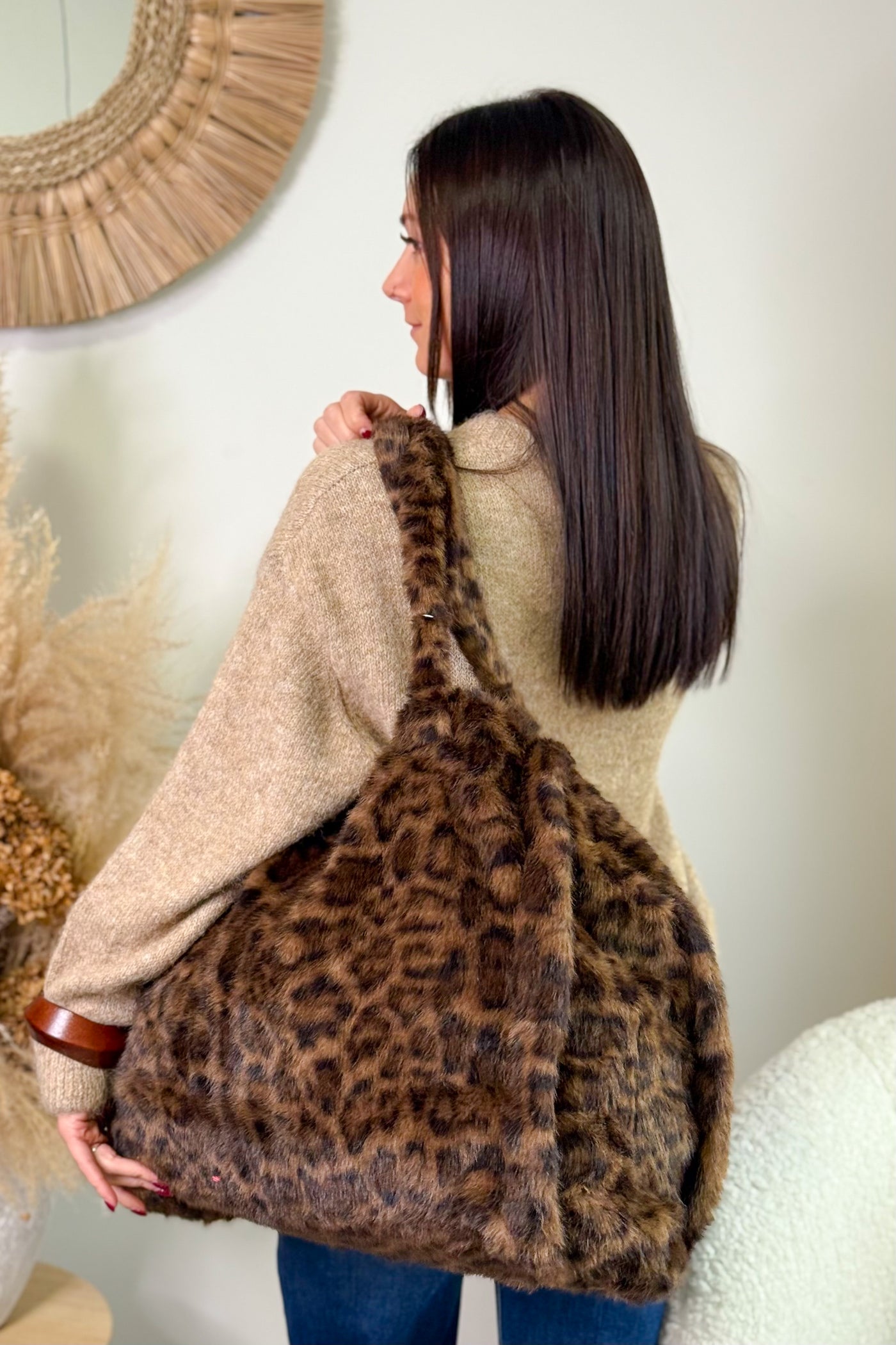 Cabas Fausse Fourrure Léo Choco