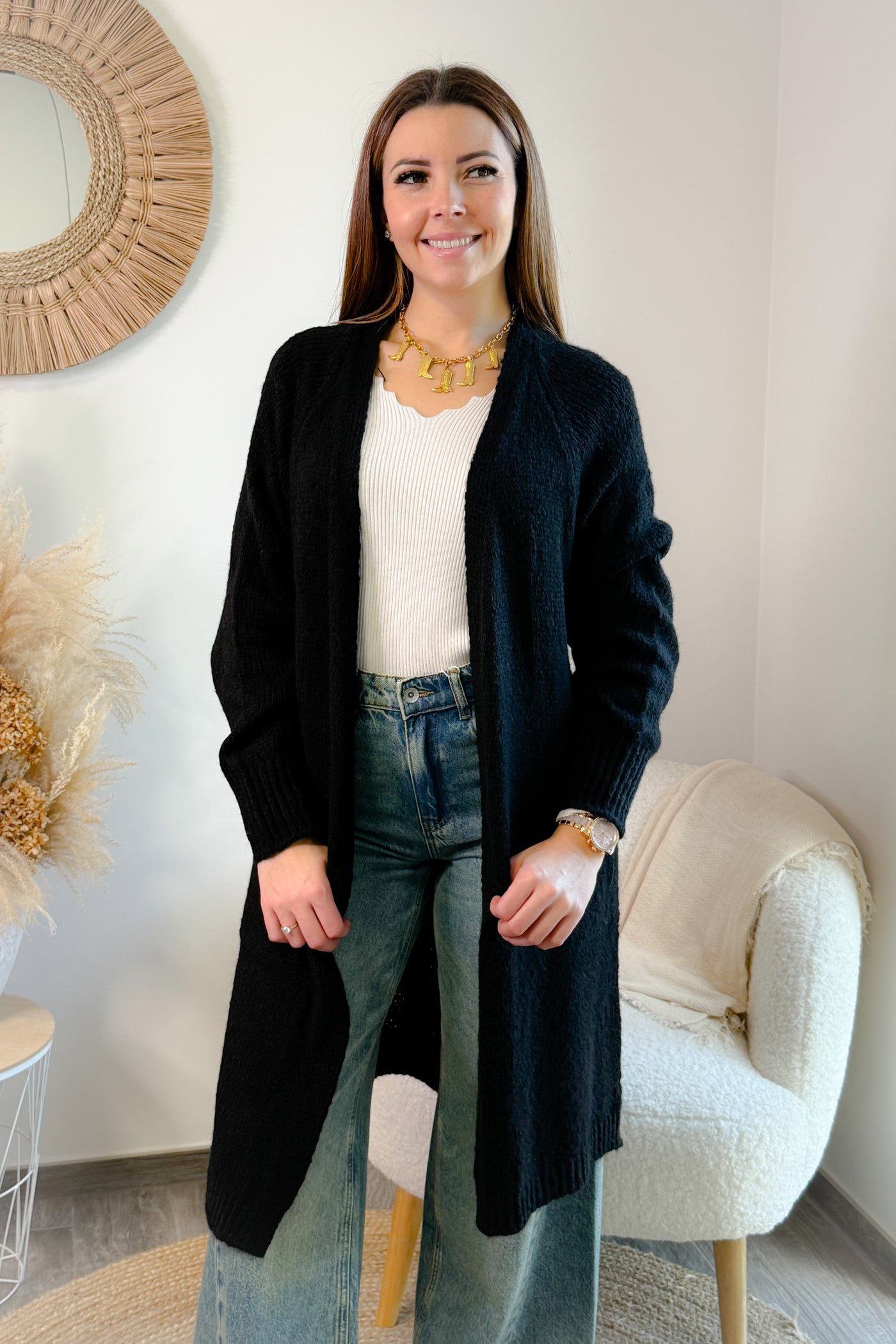 Long Gilet Smiley Noir