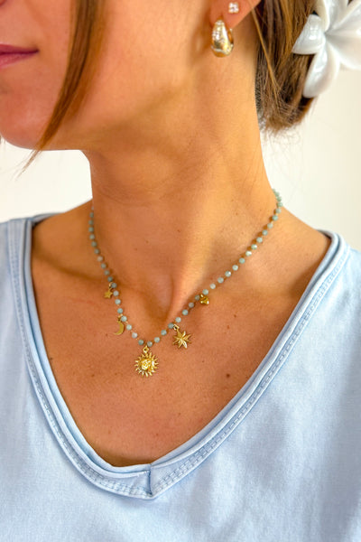 Collier Petites Perles Bleu et Breloques (15095147102533)