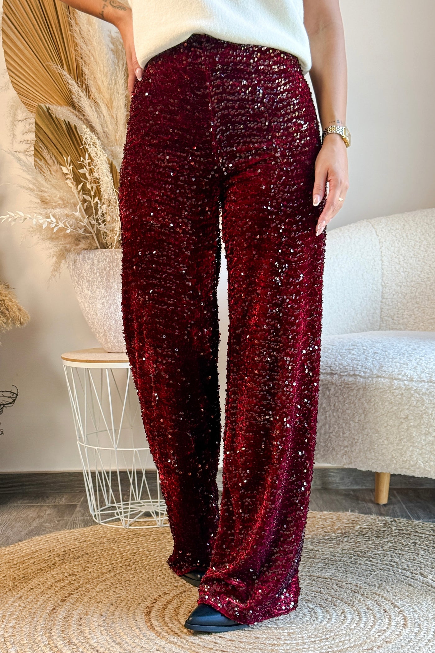 Pantalon Ivyna Bordeaux Sequin (14782718247237)