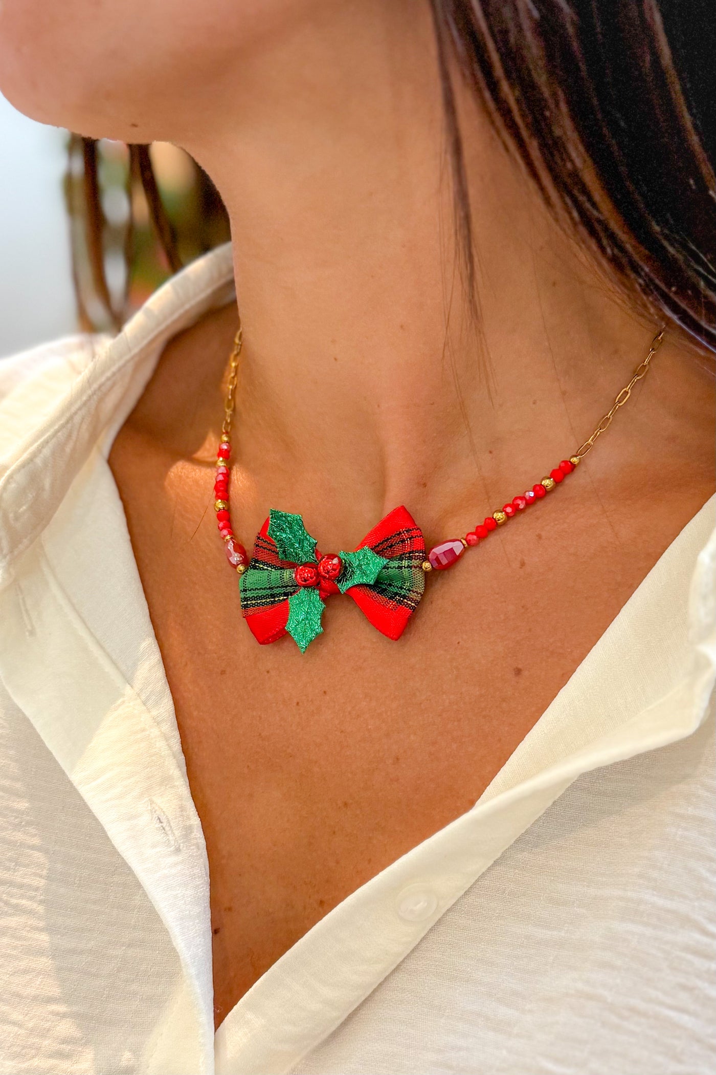 Collier De Noël Gros Noeud Tartan