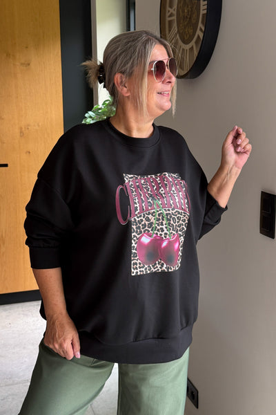 Sweat " Cherries" Noir GT (15288669110597)