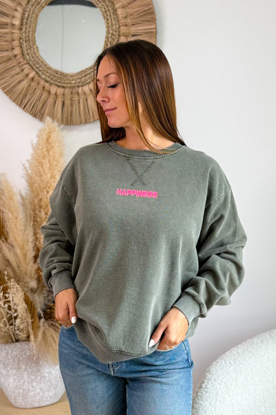 Sweat "HAPPINESS" Kaki (15173642912069)